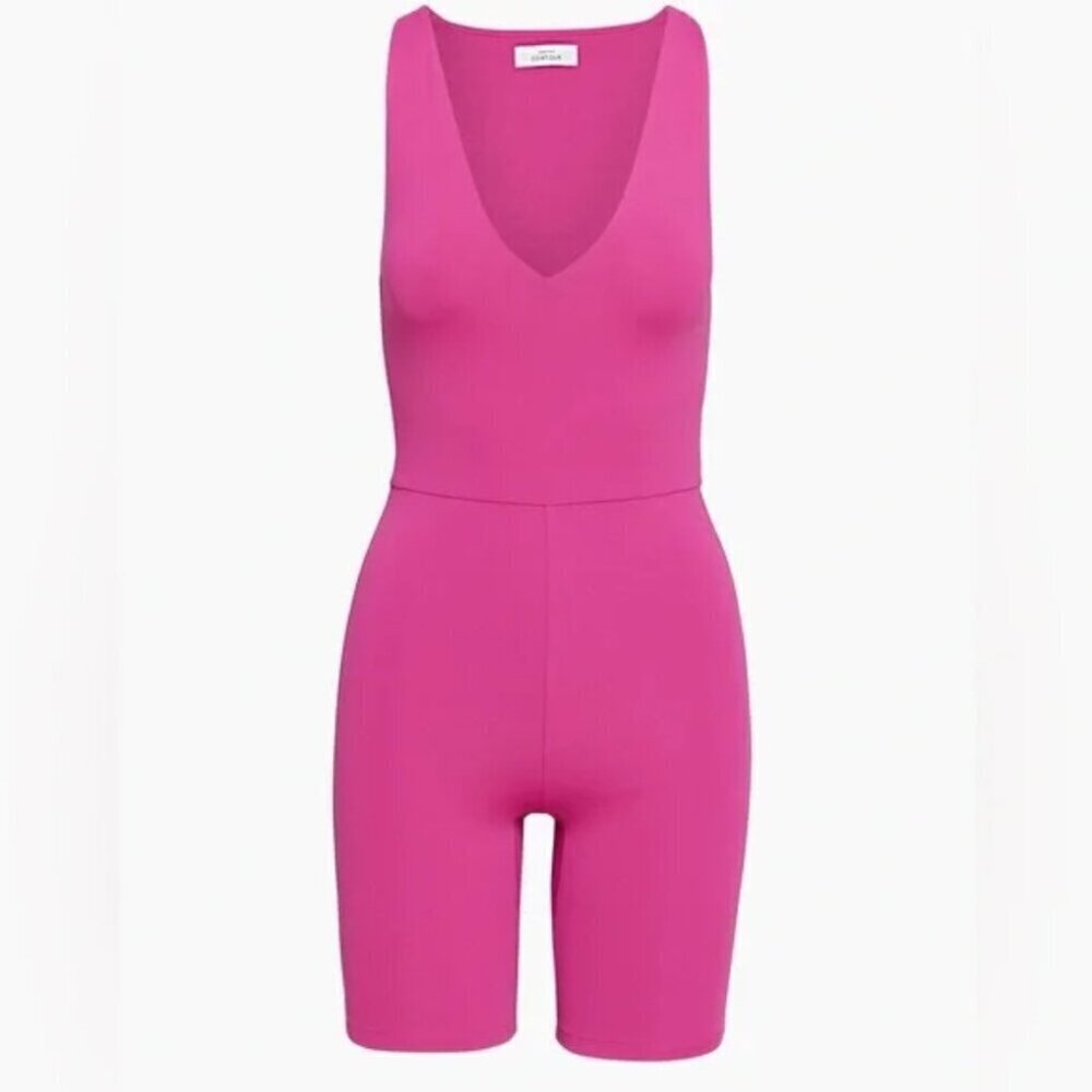 Aritzia Babaton Contour V Neck Romper One Piece Onesie Pink Fushia Size Small